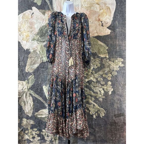 New Free People Estelle Chiffon Button Front Printed Maxi Dress sz xs - Picture 6 of 6